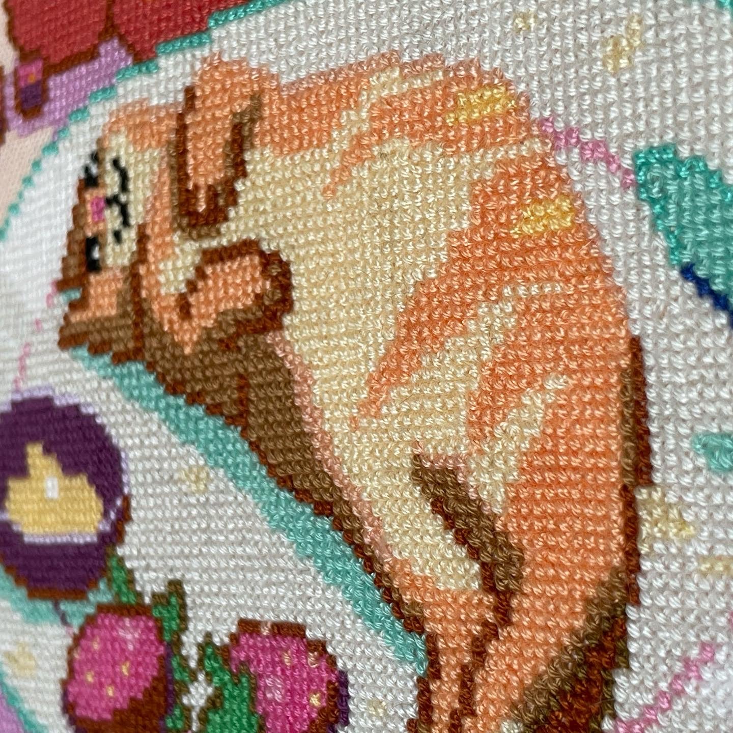 Summer breakfast cross stitch pattern - cute croissant cat
