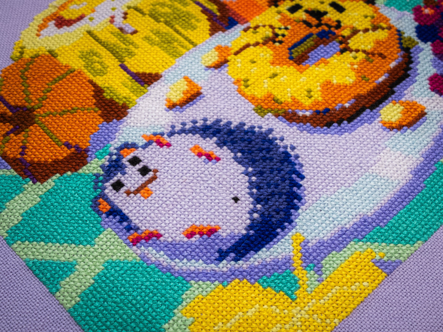 Autumn Picnic Cross Stitch Pattern: Hedgehog & Cat (PDF Pattern)