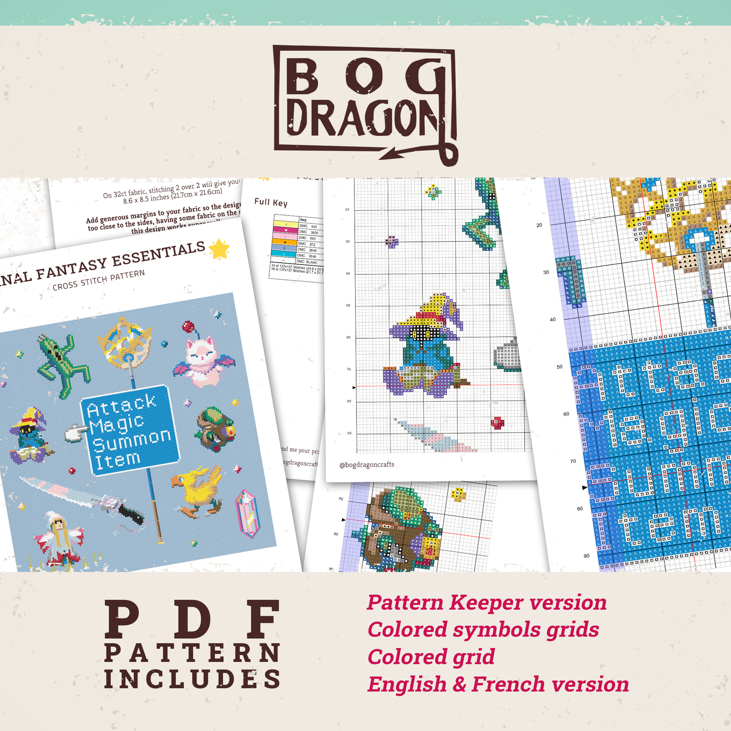 Final Fantasy cross stitch pattern - Retro Final Fantasy Essentials