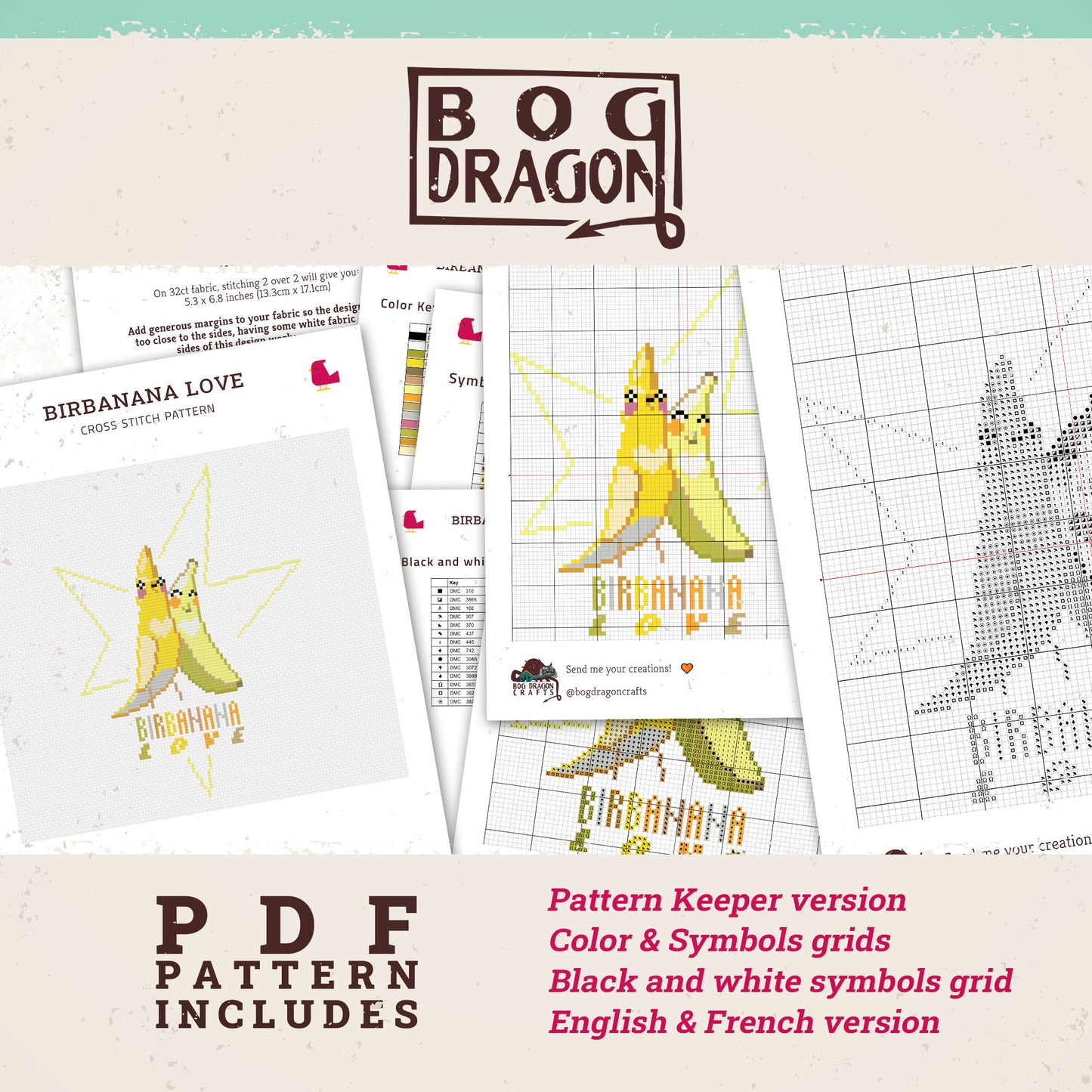 Love birds cross stitch pattern - Cute banana cockatiels