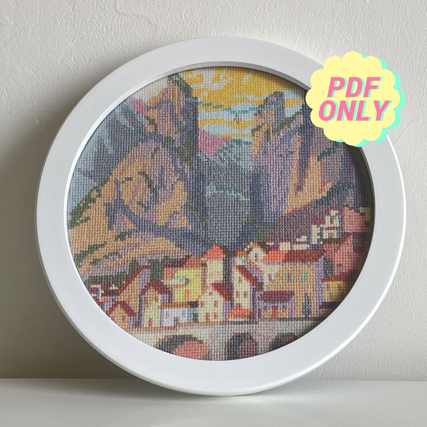 Provence landscape cross stitch pattern - Moustiers Sainte-Marie