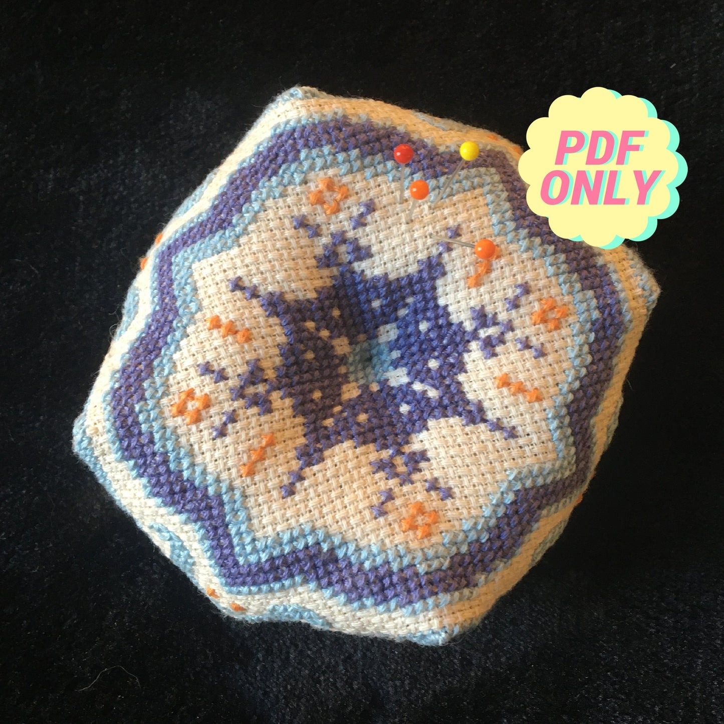 Biscornu cross stitch pattern - Lavender pincushion from Provence