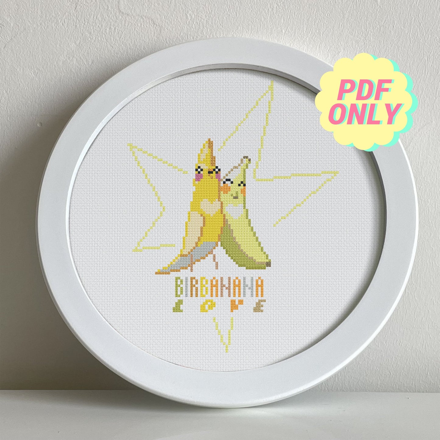 Love birds cross stitch pattern - Cute banana cockatiels