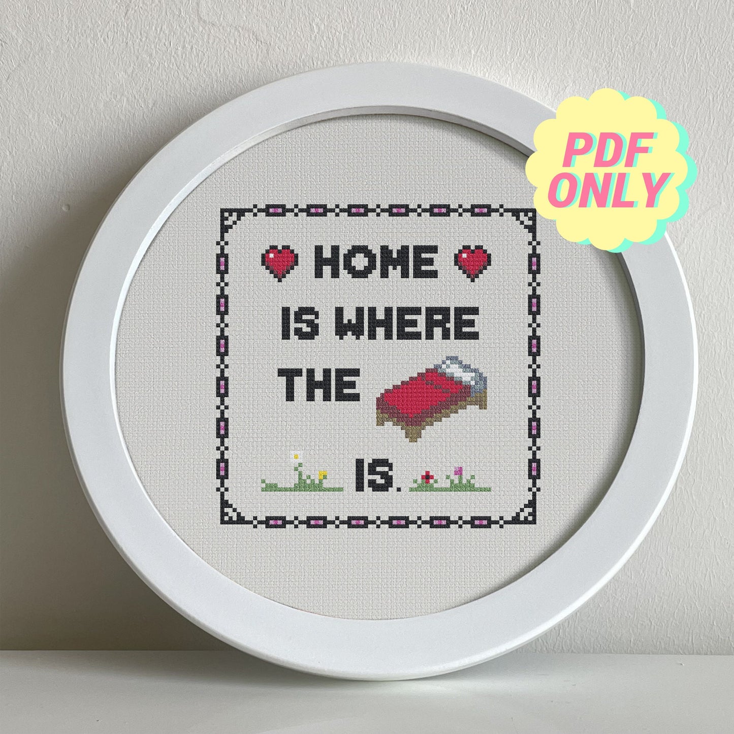 Minecraft bed cross stitch pattern - Home sweet home
