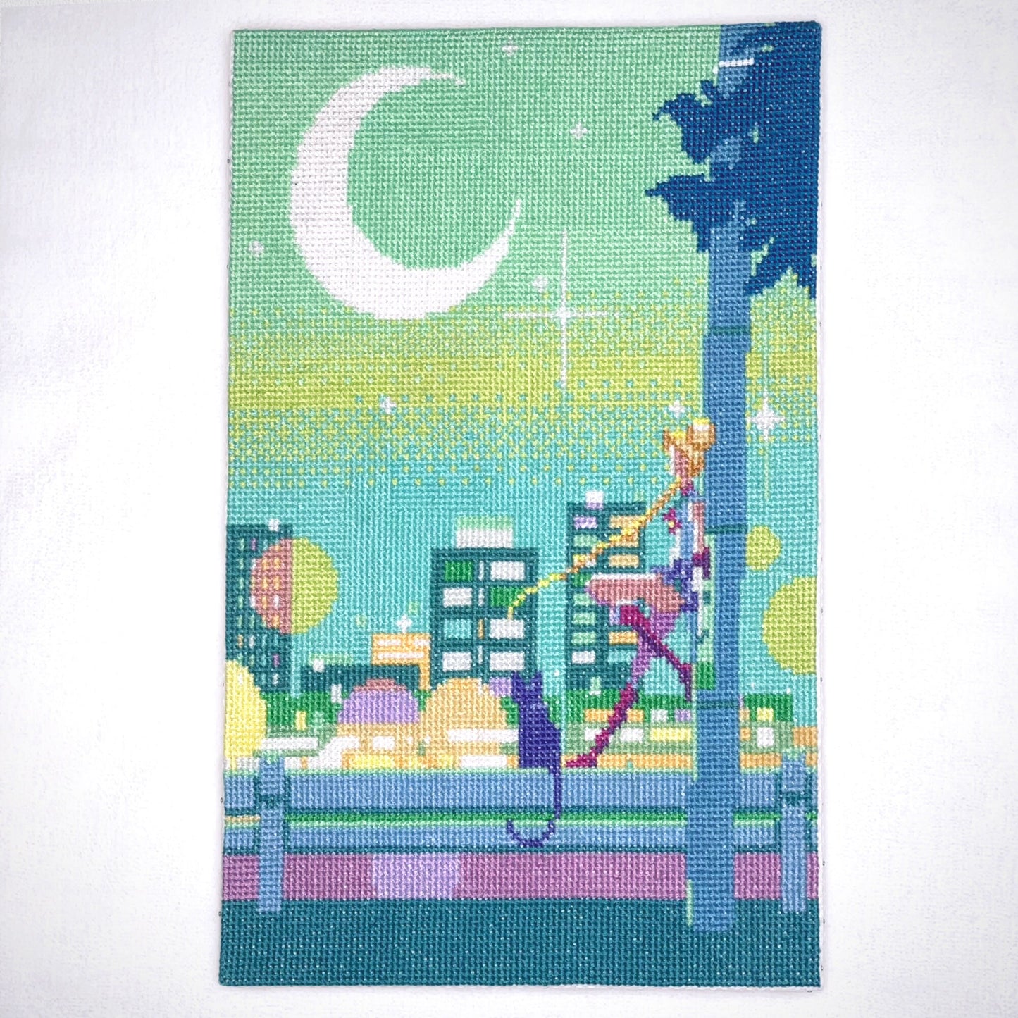 Sailor Moon cross stitch pattern - Usagi and Luna at night