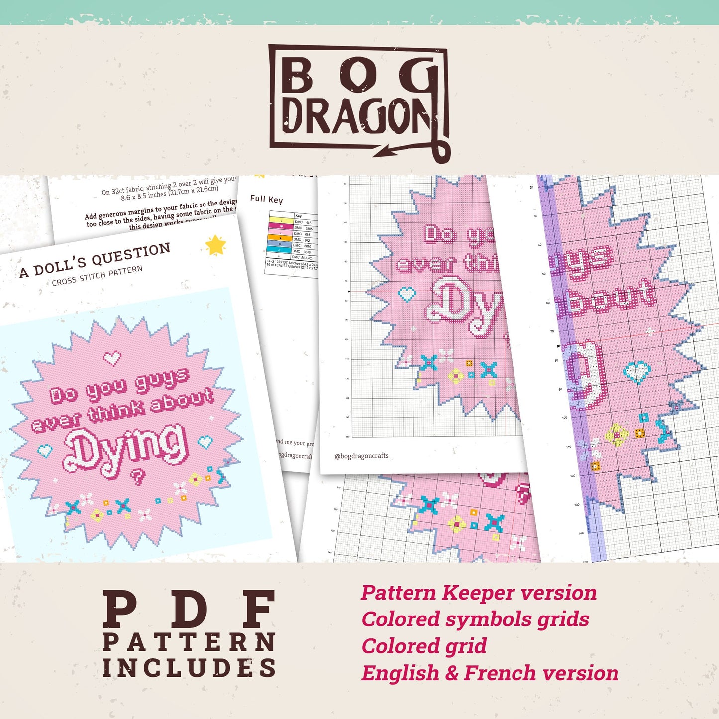 Barbie cross stitch pattern - "Do you guys ever think about dying?"
