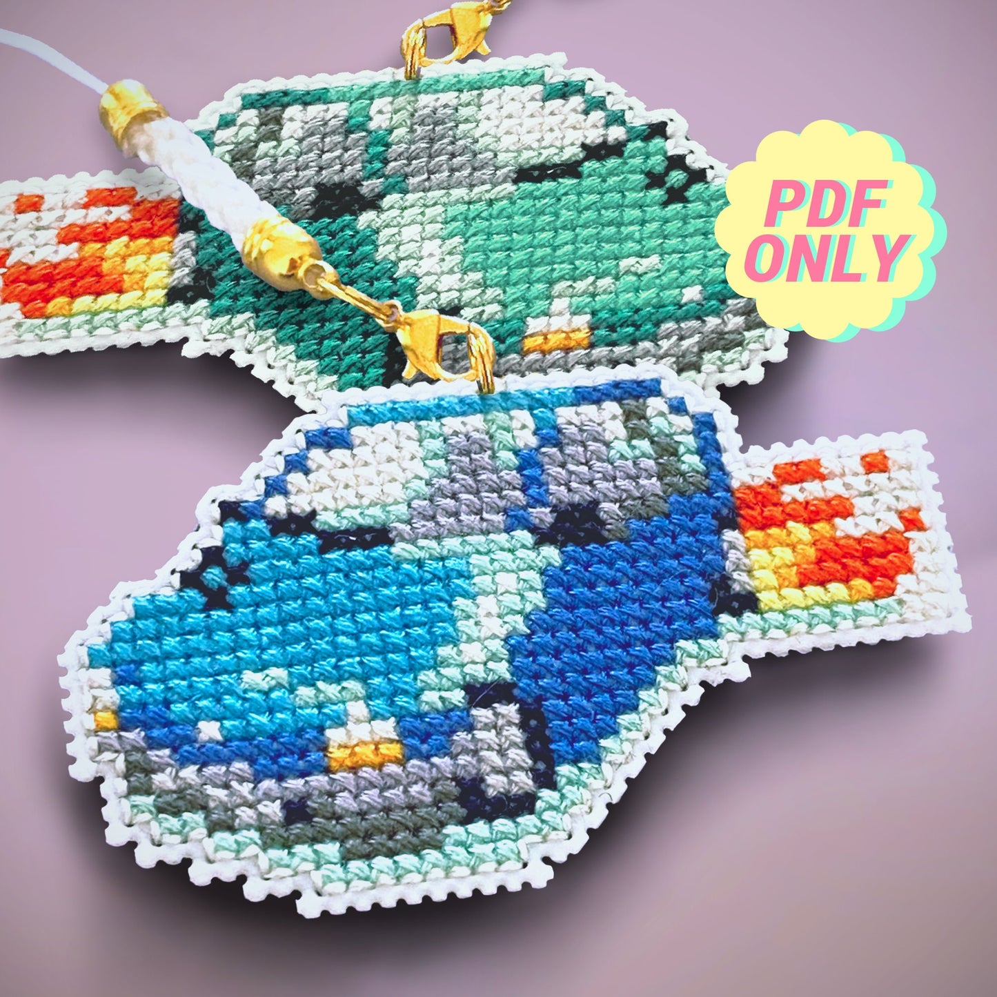 Twingo cross stitch pattern - Blue and green retro car