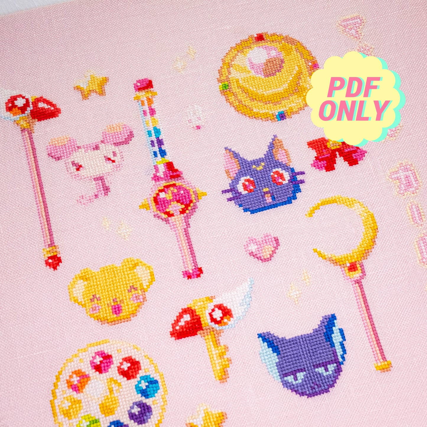 Magical girls cross-stitch pattern - Sailor Moon, Sakura and Doremi