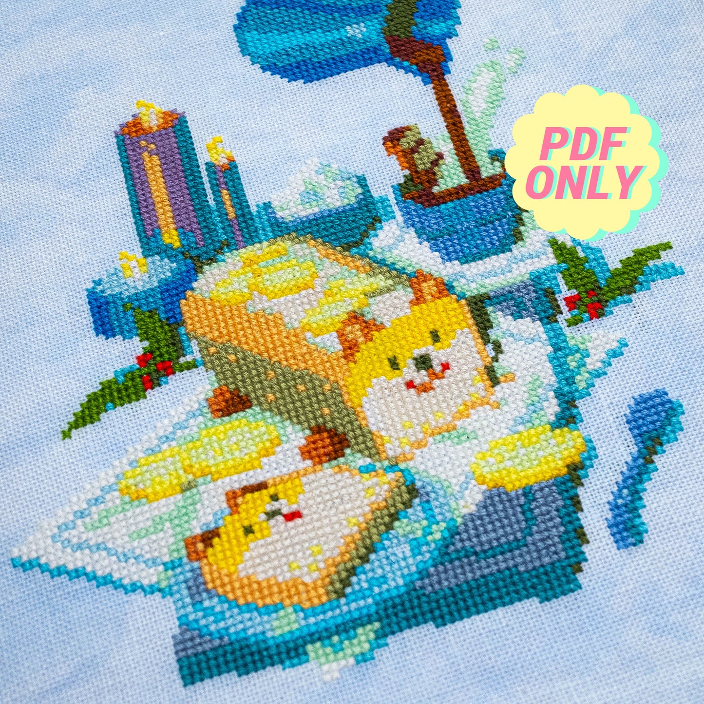 Winter breakfast cross stitch pattern - cute dog and lemon cake