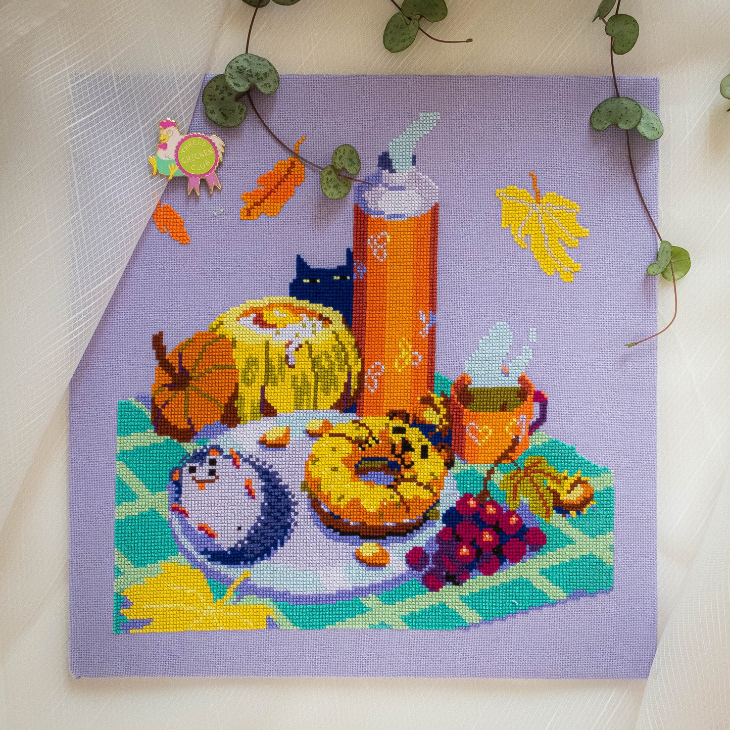 Autumn Picnic Cross Stitch Pattern: Hedgehog & Cat (PDF Pattern)
