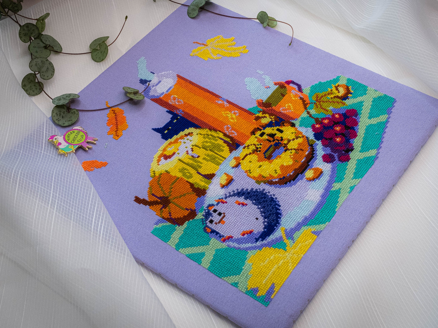 Autumn Picnic Cross Stitch Pattern: Hedgehog & Cat (PDF Pattern)