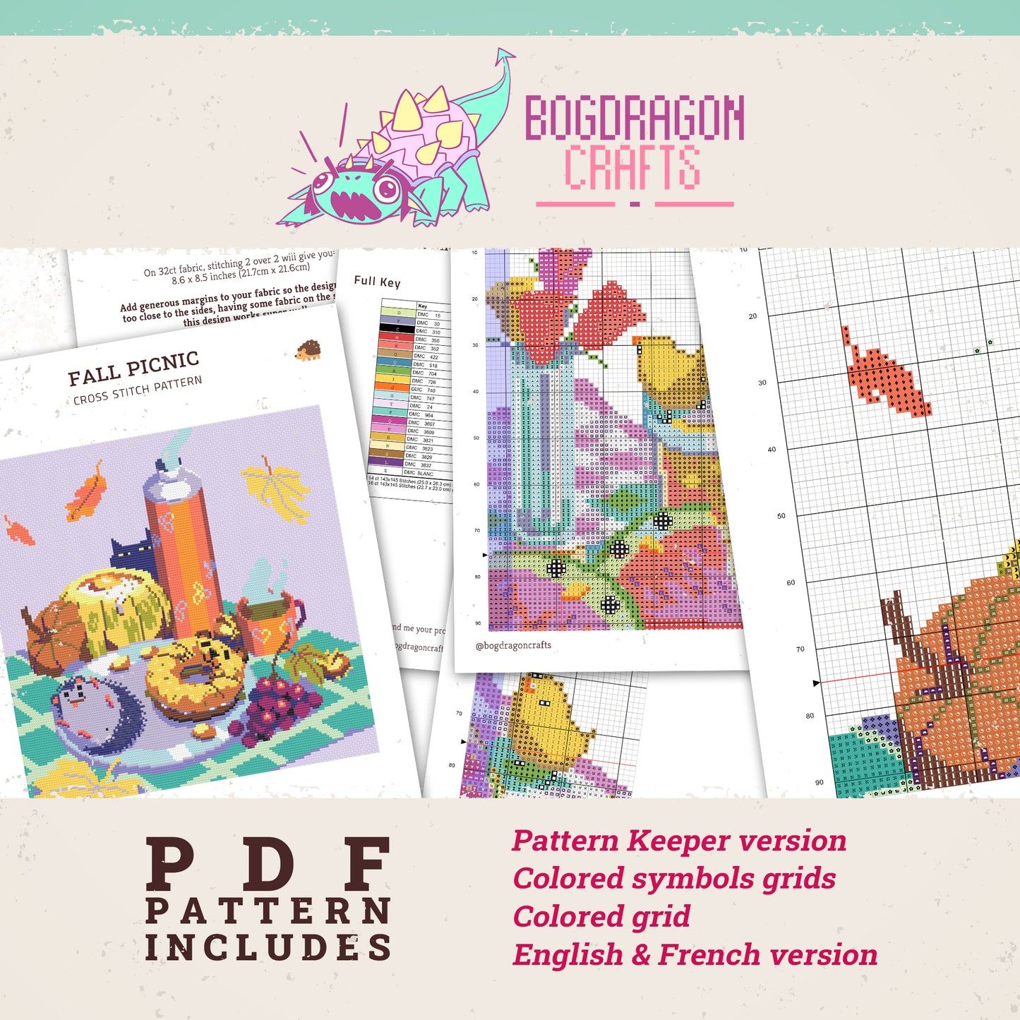 Autumn Picnic Cross Stitch Pattern: Hedgehog & Cat (PDF Pattern)