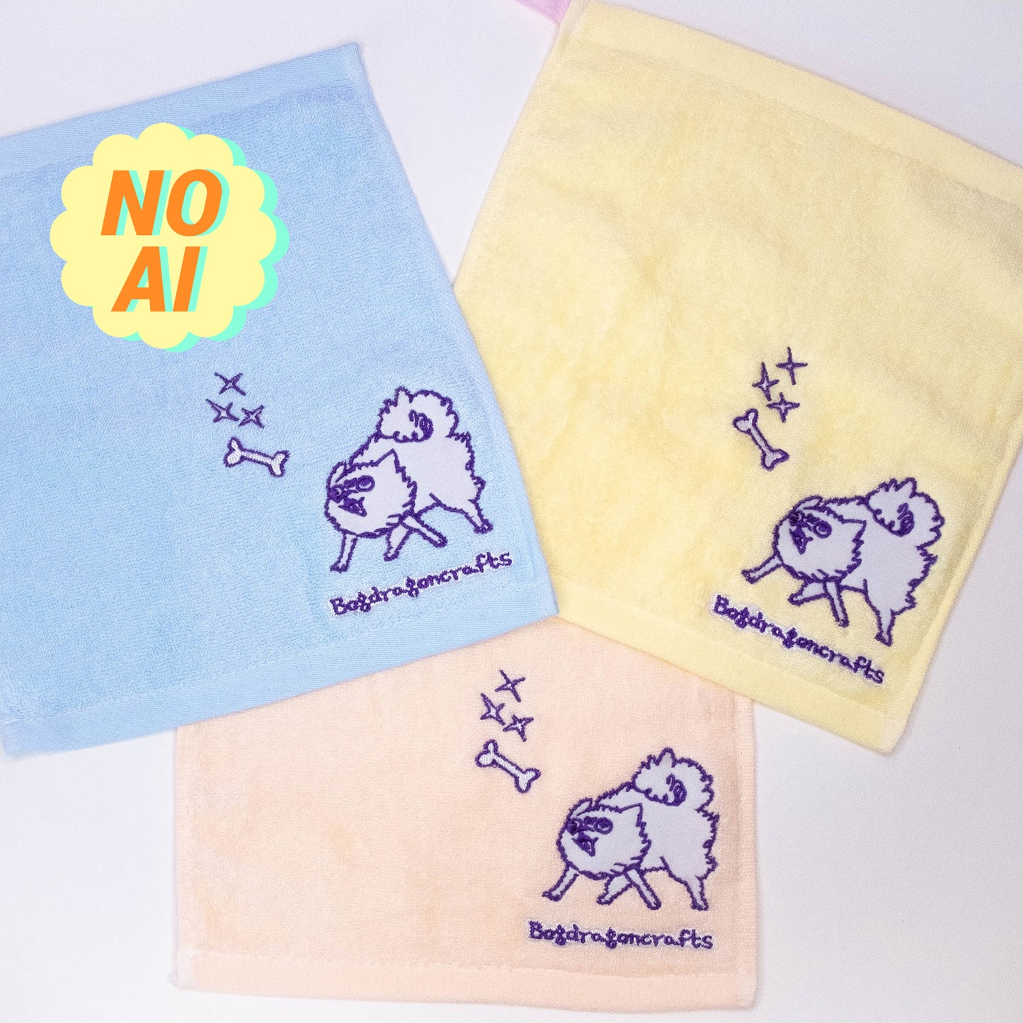 Serviette pour les mains en coton brodée chien