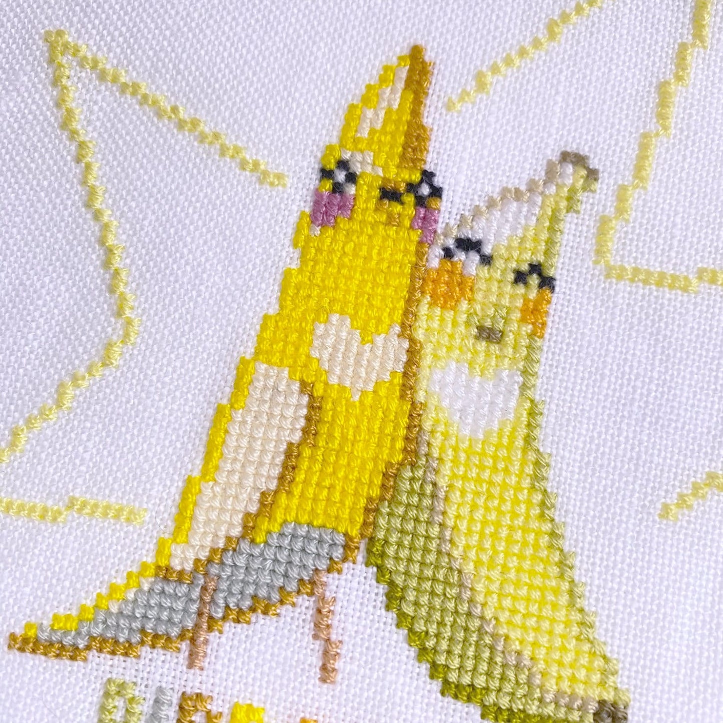 Love birds cross stitch pattern - Cute banana cockatiels